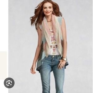 CAbi Line Up Circle Open Drape Shawl Knit Cardigan Sweater Vest Small